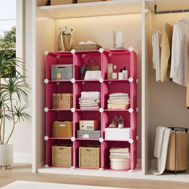 Lot de 12 Organiseurs de Rangement Modulaires, Unité d'Étagères Empilables en Plastique et Acier à 6 Cubes avec Kit de Sécurité Anti-Basculement, pour Placard, Chambre et Bureau Personnalisés