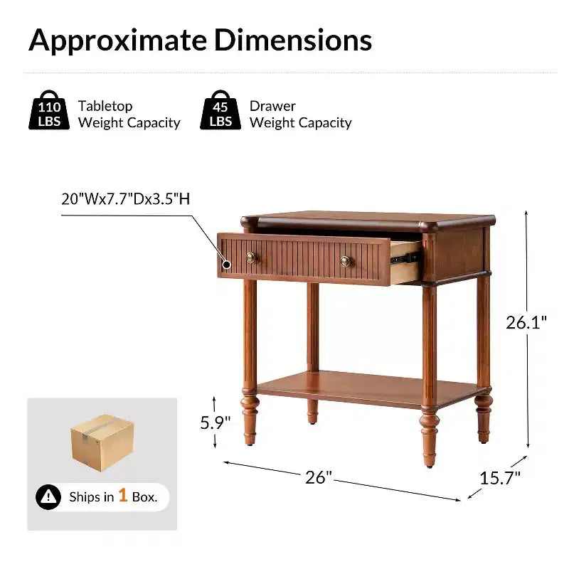 Table de chevet à 1 tiroir Godefroy 26 po de hauteur | HULALA HOME-BLACK