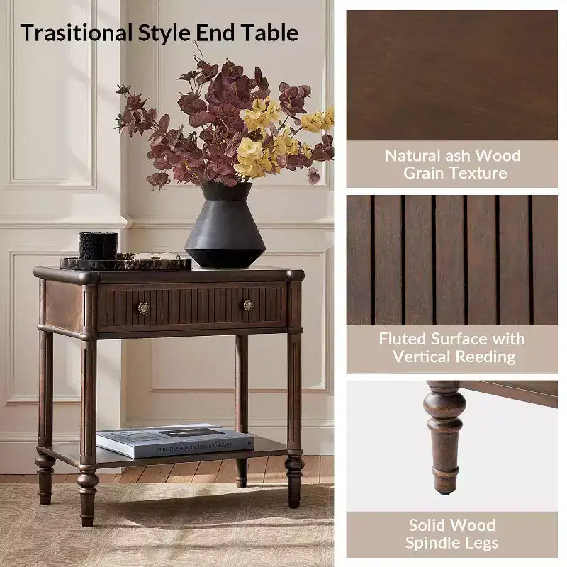 Table de chevet à 1 tiroir Godefroy 26 po de hauteur | HULALA HOME-BLACK