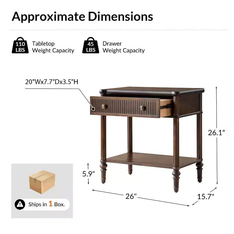 Table de chevet à 1 tiroir Godefroy 26 po de hauteur | HULALA HOME-BLACK