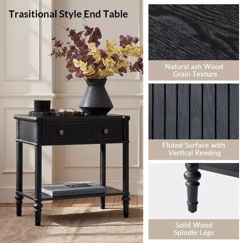 Table de chevet à 1 tiroir Godefroy 26 po de hauteur | HULALA HOME-BLACK