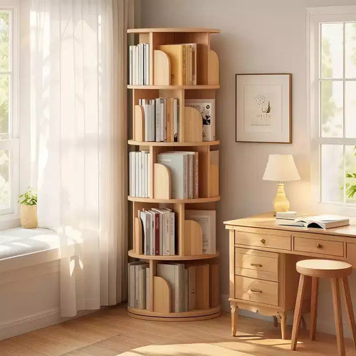 5 Tier 360 Rotating Bookshelf,Sturdy MDF Structure, Easy Access Open Shelving, Holds Books/Magazines/Decor, for Bedroom/Living Room/Home/Office