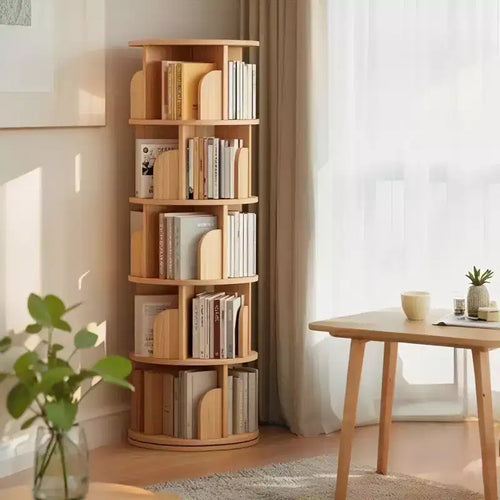 Étagère rotative à 360° à 5 niveaux, structure robuste en MDF, étagères ouvertes faciles d'accès, peut contenir des livres/magazines/objets de décoration, pour chambre/salon/maison/bureau