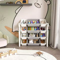 Kids Toy Storage Organizer with 12 Bins, Multifunctional Nursery Furniture Set with HDPE Shelves (Grey-White)