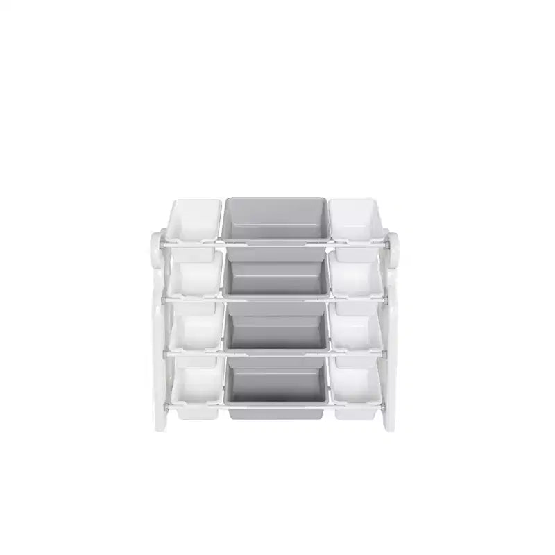 Meuble de Rangement pour Jouets d'Enfants avec 12 Bacs, Ensemble de Meubles de Crèche Multifonctionnels avec Étagères en PEHD (Gris-Blanc)