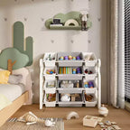 Meuble de Rangement pour Jouets d'Enfants avec 12 Bacs, Ensemble de Meubles de Crèche Multifonctionnels avec Étagères en PEHD (Gris-Blanc)