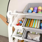 Meuble de Rangement pour Jouets d'Enfants avec 12 Bacs, Ensemble de Meubles de Crèche Multifonctionnels avec Étagères en PEHD (Gris-Blanc)