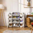 Meuble de Rangement pour Jouets d'Enfants avec 12 Bacs, Ensemble de Meubles de Crèche Multifonctionnels avec Étagères en PEHD (Gris-Blanc)