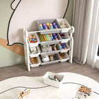 Meuble de Rangement pour Jouets d'Enfants avec 12 Bacs, Ensemble de Meubles de Crèche Multifonctionnels avec Étagères en PEHD (Gris-Blanc)