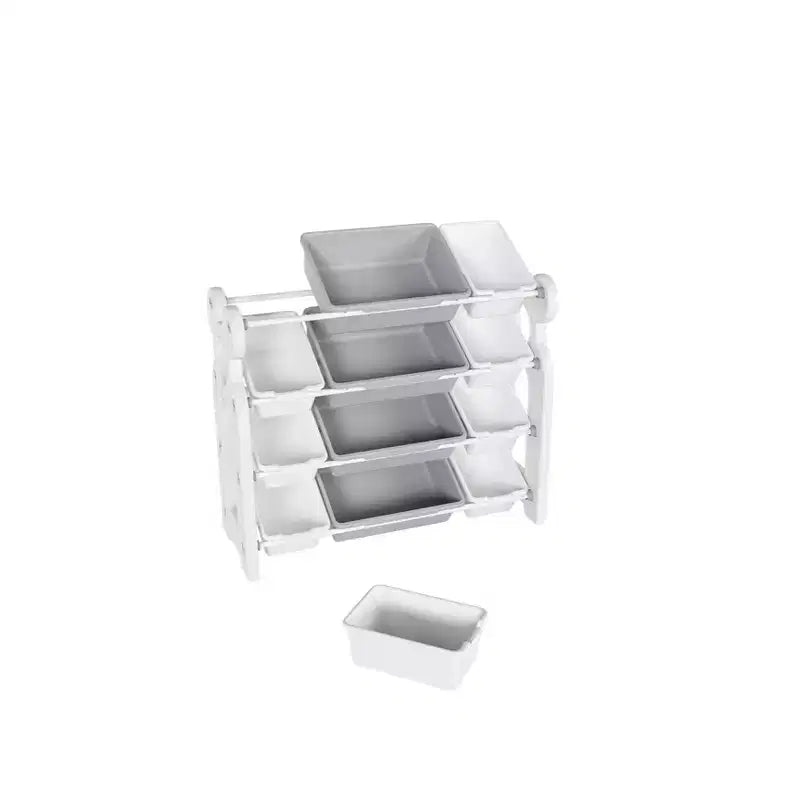 Meuble de Rangement pour Jouets d'Enfants avec 12 Bacs, Ensemble de Meubles de Crèche Multifonctionnels avec Étagères en PEHD (Gris-Blanc)