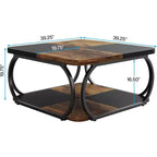 Table basse carrée Lantine 40 pouces avec 2 niveaux, table basse de ferme avec étagère de rangement pour le salon, noir marron rustique