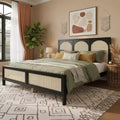 Polibi Wood Platform Bed with Arch Rattan Headboard