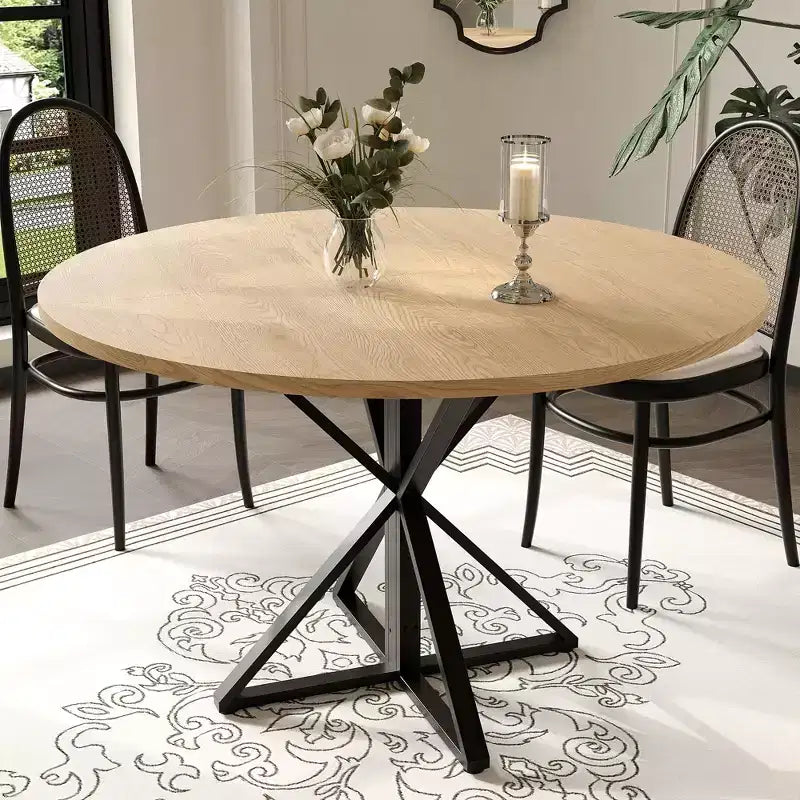 Table à manger ronde pour 4-6 personnes, table de cuisine de style ferme de 120 cm avec rangement, tables à dîner circulaires pour la cuisine, la salle à manger, le salon, la salle de réunion