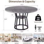 Table à manger ronde de 47 pouces pour 4 personnes, table de salle à manger circulaire de style ferme, meubles de cuisine et de salle à manger en bois peu encombrants, tables rondes