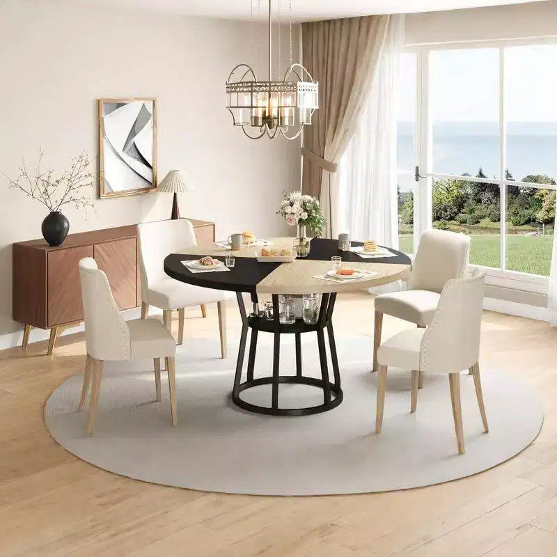 Table à manger ronde de 47 pouces pour 4 personnes, table de salle à manger circulaire de style ferme, meubles de cuisine et de salle à manger en bois peu encombrants, tables rondes