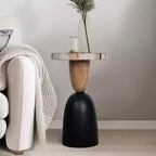 Table d'appoint moderne, Guéridon ou Petite table de chevet pour la décoration intérieure - Table de chevet ronde en bois pétrifié pour la maison, la chambre ou la pièce - 20 Marron et Noir