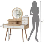 Coiffeuse avec lumières LED, 4 tiroirs et 3 étagères, cadre en bois massif
