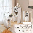Bureau extensible avec rangements et roulettes, bureau pliable pour petits espaces, marbre blanc
