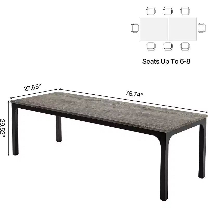 Table de conférence Lantine 198 cm, Grande table de réunion de bureau 199,9 L x 70 D, Bureau de séminaire moderne pour salle de conférence (1, Gris + Noir)