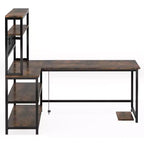 Bureau d'ordinateur d'angle Lantine de 55 pouces, bureau réversible avec chargement sans fil et étagère, pour bureau à domicile, marron