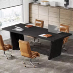 Lantine 6 FT Rectangular Conference Table, 71 Executive Desk for 6-8, Wooden Office Boardroom Table with Heavy-Duty Pedestal Base, Black