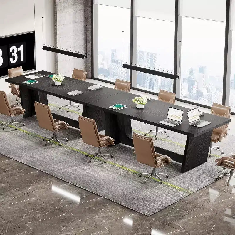 Table de conférence rectangulaire Lantine de 1,8 m, bureau exécutif de 71 pouces pour 6-8 personnes, table de salle de réunion en bois avec base piédestal robuste, noir