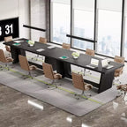 Table de conférence rectangulaire Lantine de 1,8 m, bureau exécutif de 71 pouces pour 6-8 personnes, table de salle de réunion en bois avec base piédestal robuste, noir