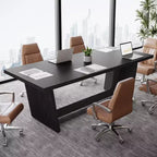 Table de conférence rectangulaire Lantine de 1,8 m, bureau exécutif de 71 pouces pour 6-8 personnes, table de salle de réunion en bois avec base piédestal robuste, noir