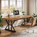 Grand bureau de direction Lantine de 180 cm, table d'étude/d'écriture pour ordinateur de bureau à domicile de style industriel, brun clair/noir