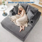 64 Fauteuil inclinable d'intérieur, Canapé-lit désossé rembourré en velours côtelé avec 2 oreillers et 2 porte-gobelets, Aucun assemblage requis, Canapé-lit profond