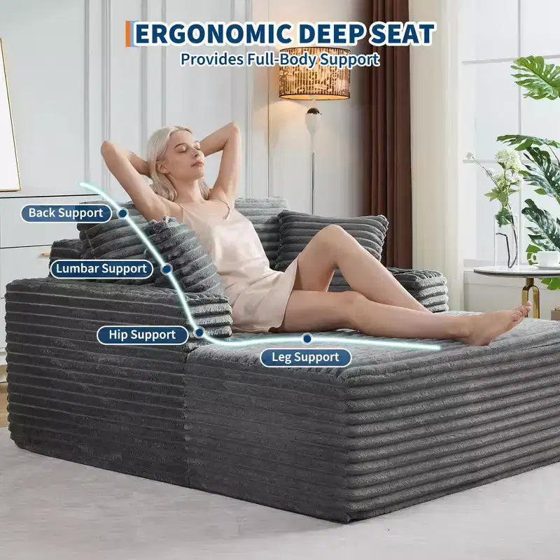 64 Fauteuil inclinable d'intérieur, Canapé-lit désossé rembourré en velours côtelé avec 2 oreillers et 2 porte-gobelets, Aucun assemblage requis, Canapé-lit profond