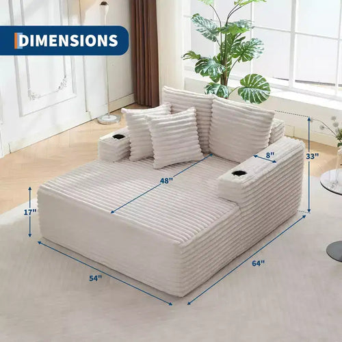 64 Fauteuil inclinable d'intérieur, Canapé-lit désossé rembourré en velours côtelé avec 2 oreillers et 2 porte-gobelets, Aucun assemblage requis, Canapé-lit profond