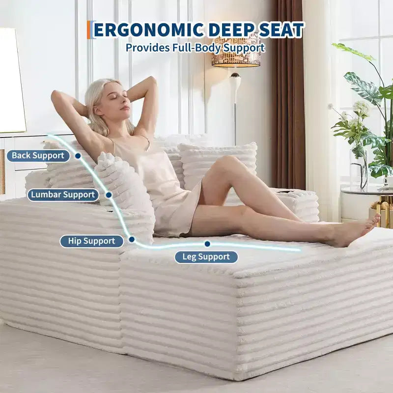 64 Fauteuil inclinable d'intérieur, Canapé-lit désossé rembourré en velours côtelé avec 2 oreillers et 2 porte-gobelets, Aucun assemblage requis, Canapé-lit profond