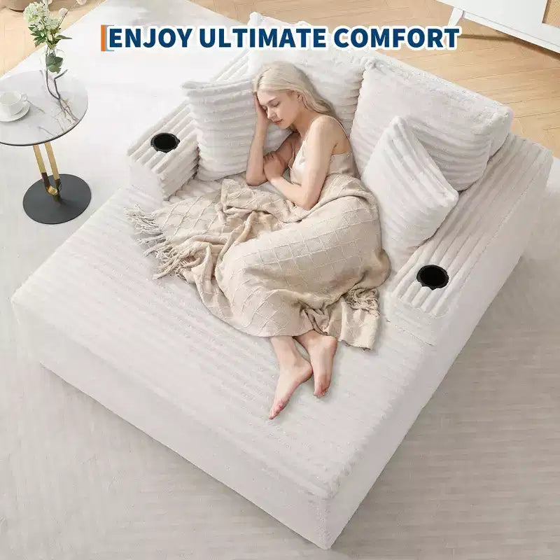 64 Fauteuil inclinable d'intérieur, Canapé-lit désossé rembourré en velours côtelé avec 2 oreillers et 2 porte-gobelets, Aucun assemblage requis, Canapé-lit profond