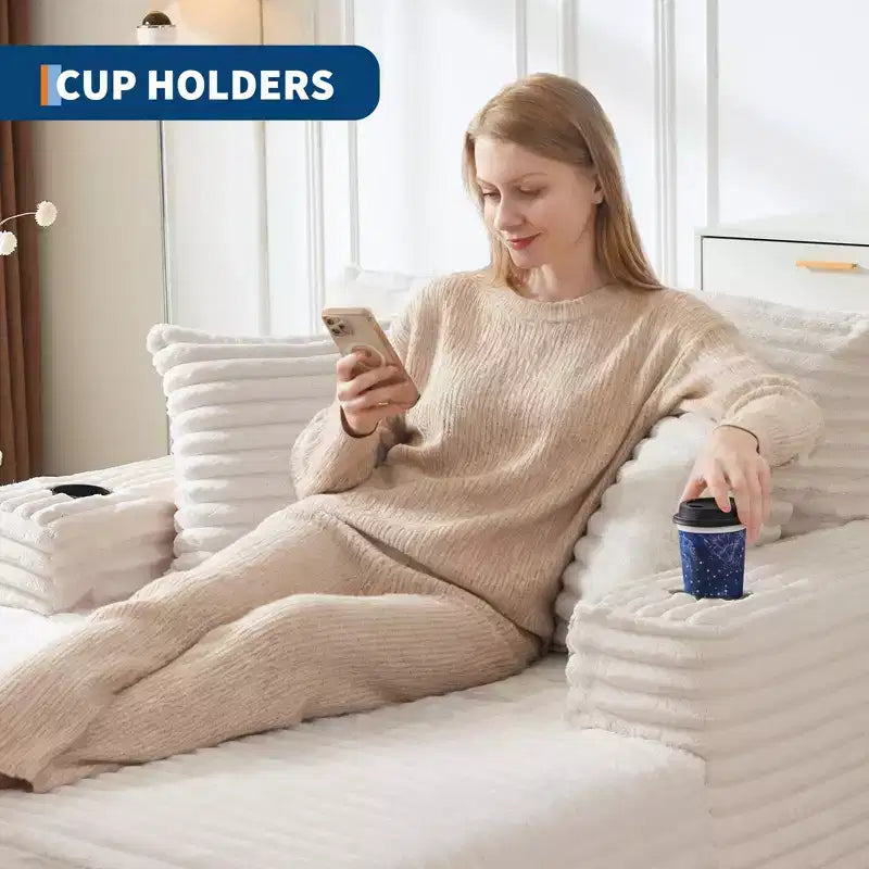 64 Fauteuil inclinable d'intérieur, Canapé-lit désossé rembourré en velours côtelé avec 2 oreillers et 2 porte-gobelets, Aucun assemblage requis, Canapé-lit profond