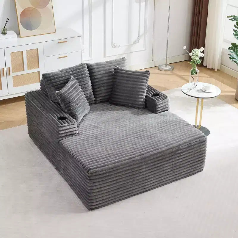 64 Fauteuil inclinable d'intérieur, Canapé-lit désossé rembourré en velours côtelé avec 2 oreillers et 2 porte-gobelets, Aucun assemblage requis, Canapé-lit profond