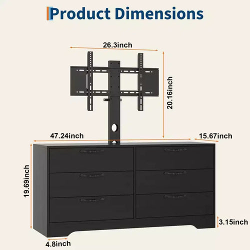 Meuble TV moderne de 63 pouces avec support pour téléviseur de 75 pouces, console multimédia à hauteur réglable avec 6 tiroirs, centre de divertissement robuste en MDF pour salon, chambre à coucher