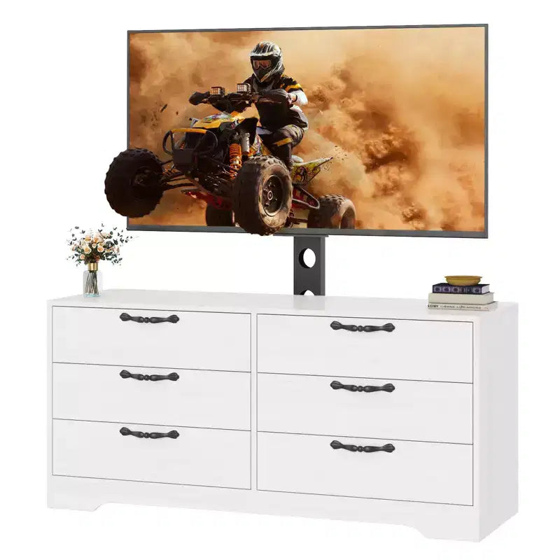 Meuble TV moderne de 63 pouces avec support pour téléviseur de 75 pouces, console multimédia à hauteur réglable avec 6 tiroirs, centre de divertissement robuste en MDF pour salon, chambre à coucher