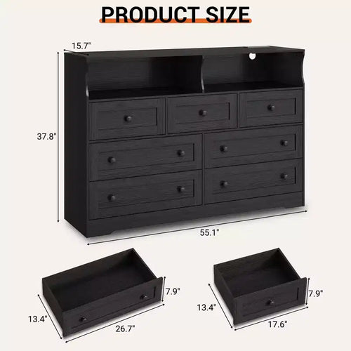 Commode 7 tiroirs avec lumières LED et station de charge - Organisateur de rangement en bois pour chambre à coucher/chambre d'enfant/entrée