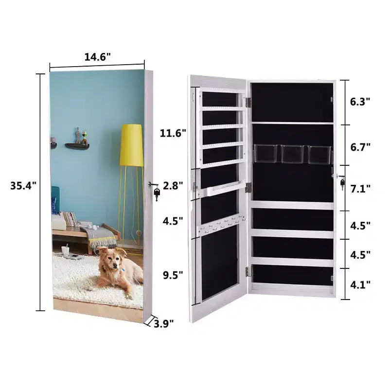 Karl Home Le film PVC de toute la surface, accroche le mur, la porte avec une serrure, une armoire à bijoux, un miroir, une armoire blanche
