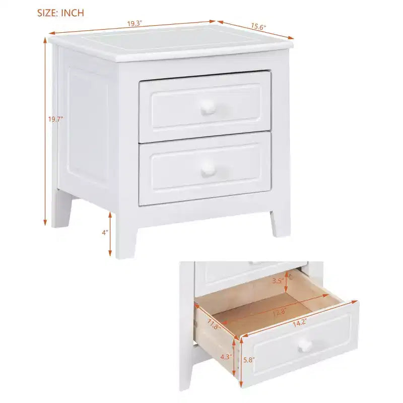 Table de chevet rétro du milieu du siècle avec 2 tiroirs, table de nuit compacte pour chambre à coucher - Panipeachy