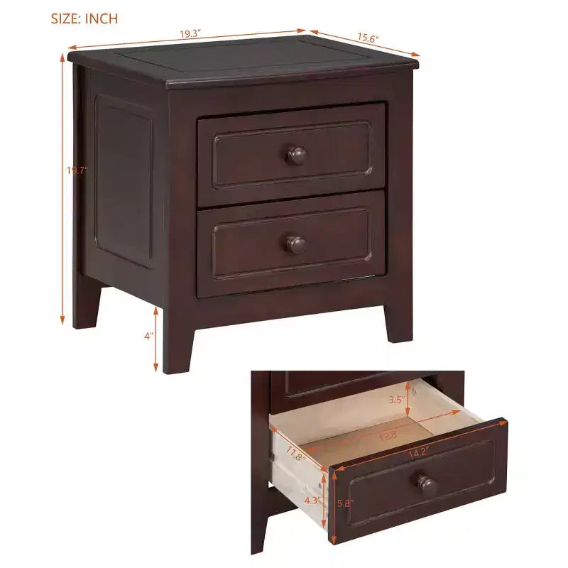 Table de chevet rétro du milieu du siècle avec 2 tiroirs, table de nuit compacte pour chambre à coucher - Panipeachy