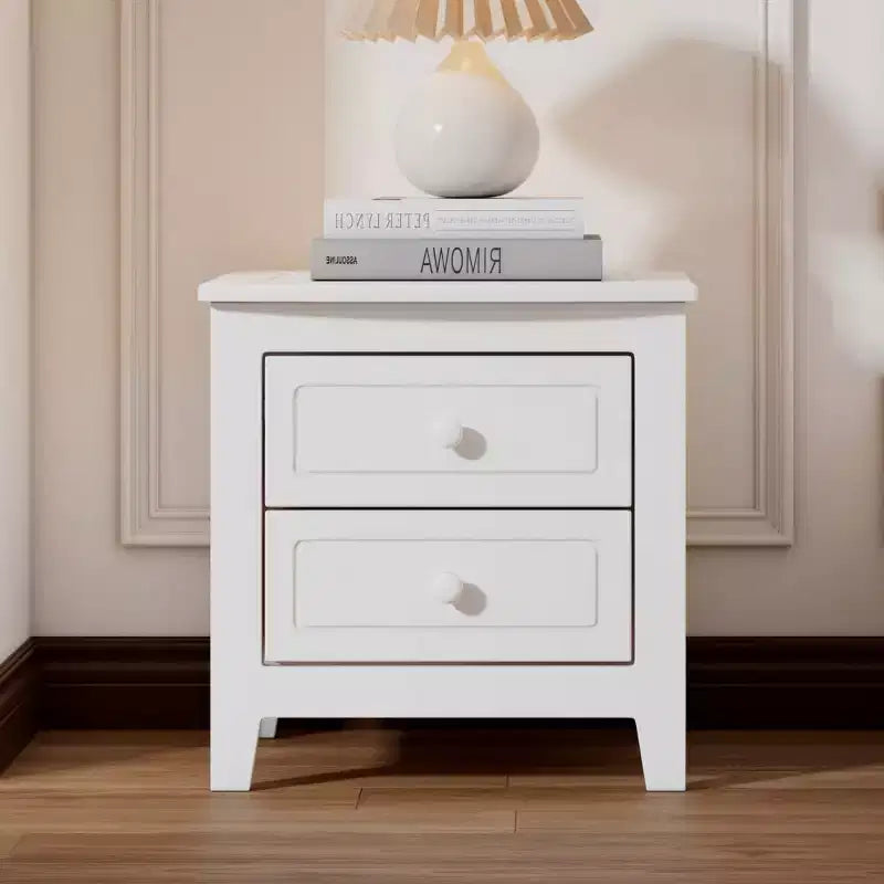 Table de chevet rétro du milieu du siècle avec 2 tiroirs, table de nuit compacte pour chambre à coucher - Panipeachy