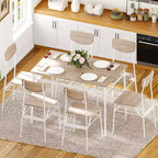 Ensemble de salle à manger 7 pièces Karl Home pour 6 personnes, table de cuisine de 109,9 cm et chaises en bois avec rangement et dossier