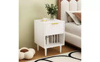 JVNOXK Table de Chevet Moderne de 58 cm avec un Tiroir Spacieux et une Étagère Ouverte, Poignée Décorative Dorée, pour Chambre et Salon, Blanc
