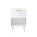 JVNOXK Table de Chevet Moderne de 58 cm avec un Tiroir Spacieux et une Étagère Ouverte, Poignée Décorative Dorée, pour Chambre et Salon, Blanc