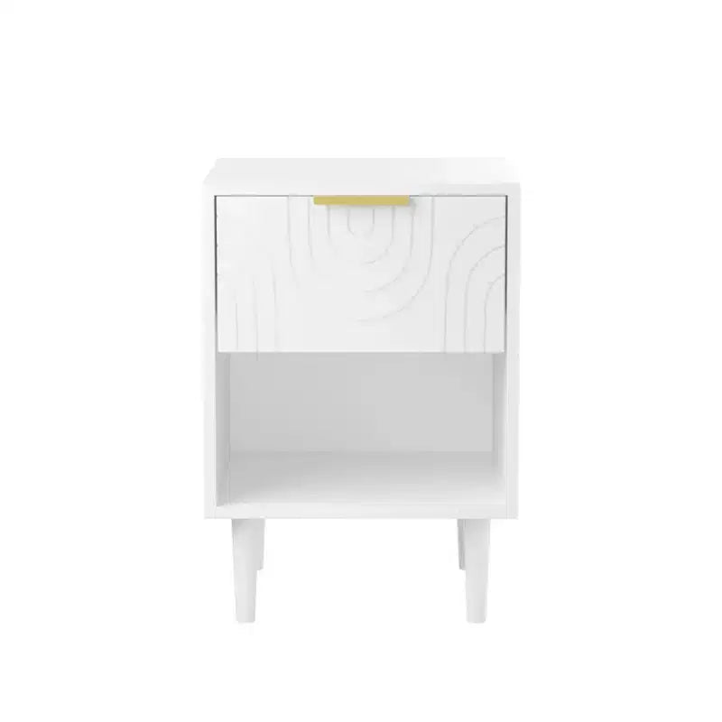 JVNOXK Table de Chevet Moderne de 58 cm avec un Tiroir Spacieux et une Étagère Ouverte, Poignée Décorative Dorée, pour Chambre et Salon, Blanc