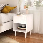 JVNOXK Table de Chevet Moderne de 58 cm avec un Tiroir Spacieux et une Étagère Ouverte, Poignée Décorative Dorée, pour Chambre et Salon, Blanc