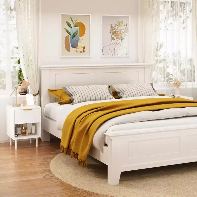 JVNOXK Table de Chevet Moderne de 58 cm avec un Tiroir Spacieux et une Étagère Ouverte, Poignée Décorative Dorée, pour Chambre et Salon, Blanc