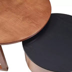 Table basse gigogne ronde JVNOXK vintage cannelée avec tiroir en noir et noyer de 80 cm